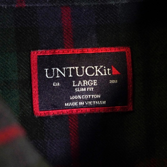 UNTUCKit Slim Fit Flannel Shirt - Men’s Large - Green/Red Plaid Button Down - Picture 4 of 14